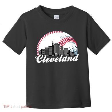 Cute Funny Cleveland Baseball Skyline Retro Toddler T-Shirt