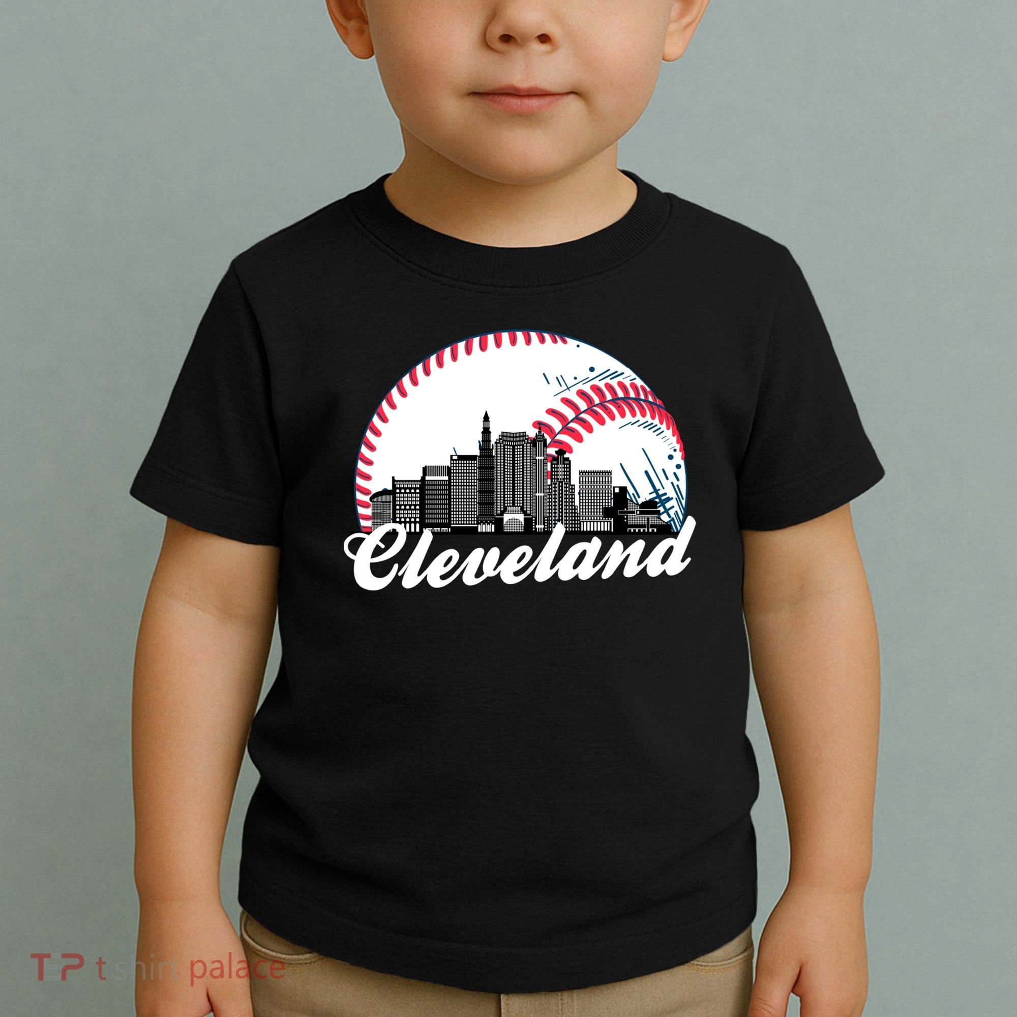 Cute Funny Cleveland Baseball Skyline Retro Toddler T-Shirt