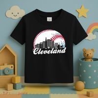 Cute Funny Cleveland Baseball Skyline Retro Toddler T-Shirt thumb 3