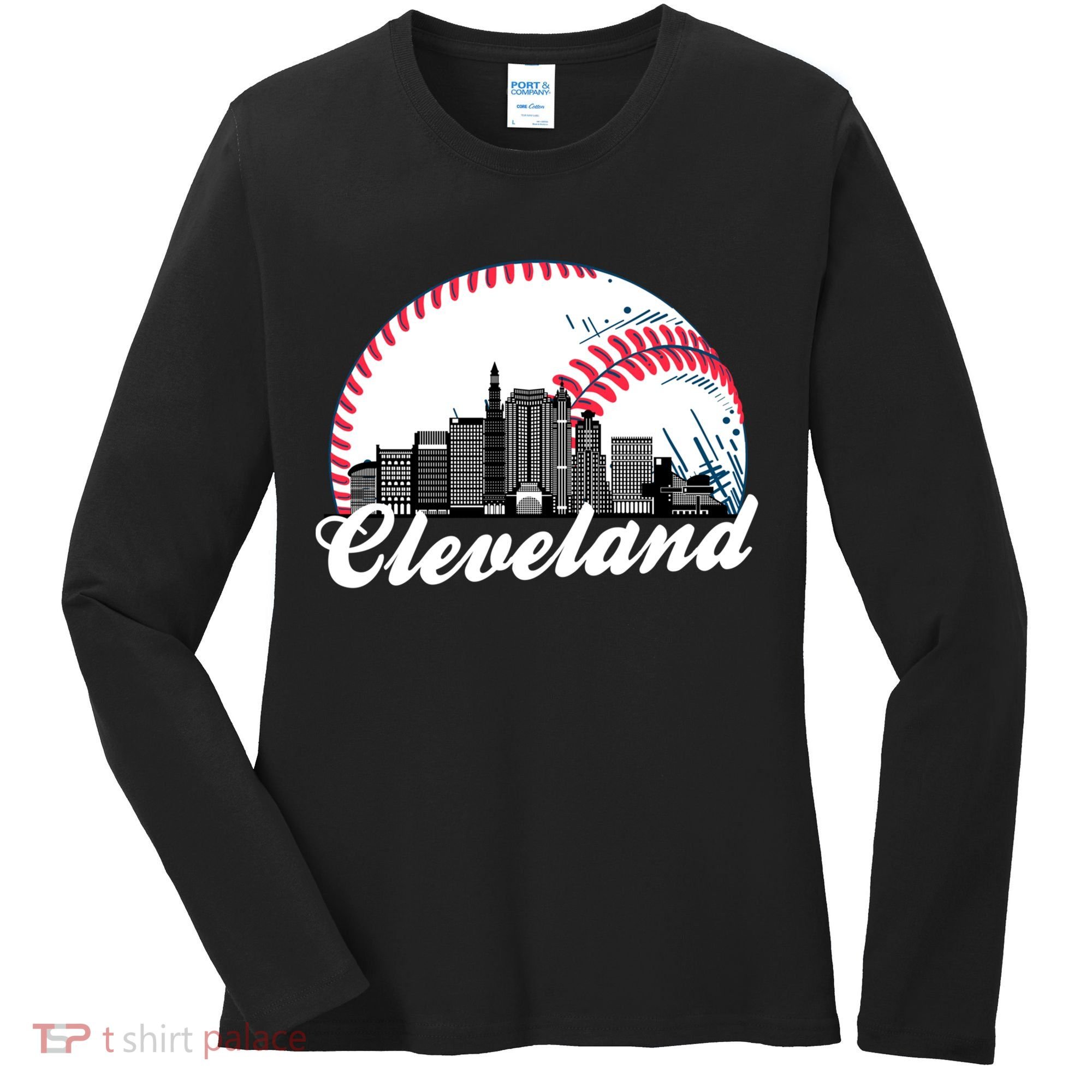 Cute Funny Cleveland Baseball Skyline Retro Women's Long Sleeve Shirt