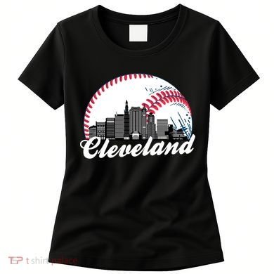 Cute Funny Cleveland Baseball Skyline Retro Women's T-Shirt