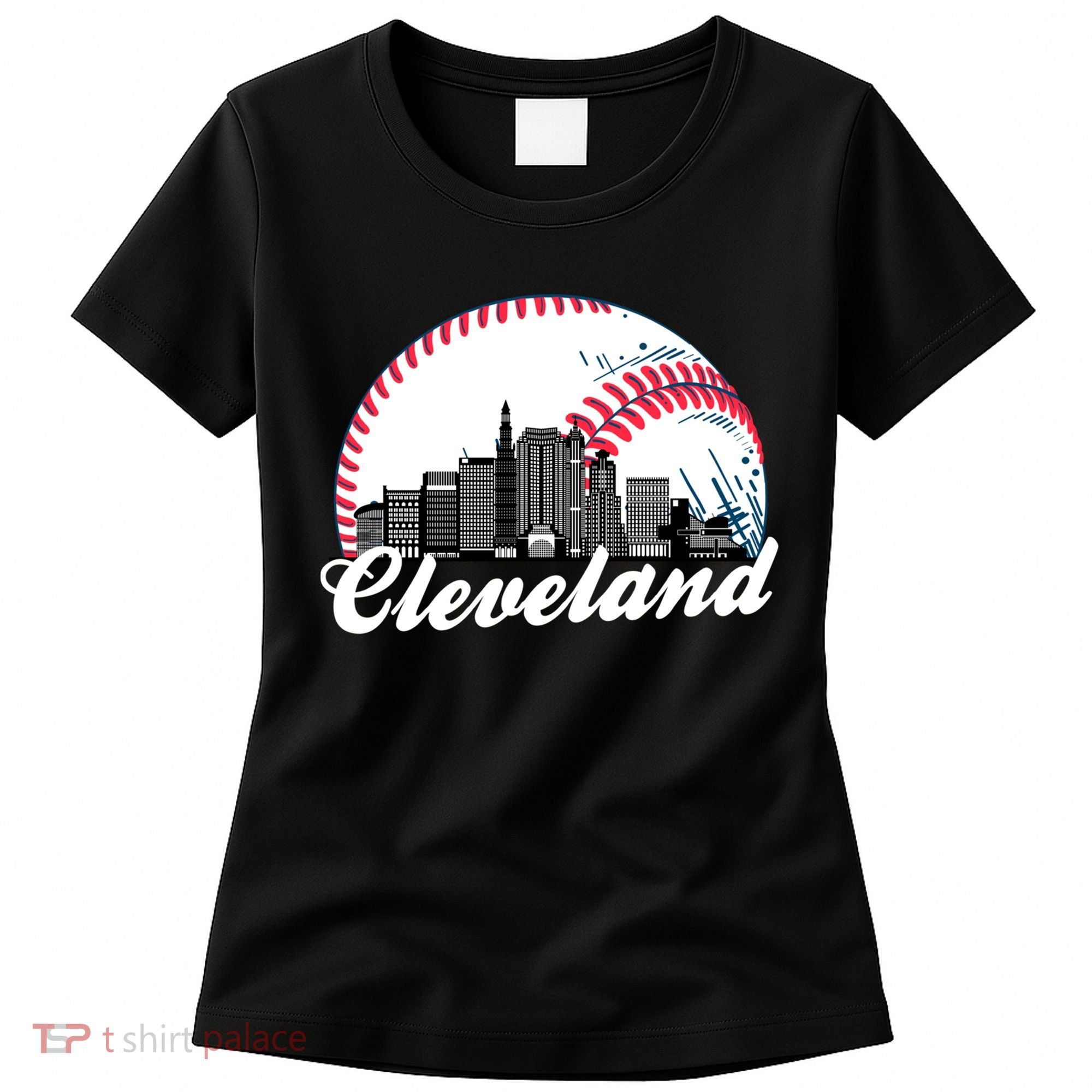 Cute Funny Cleveland Baseball Skyline Retro Women's T-Shirt