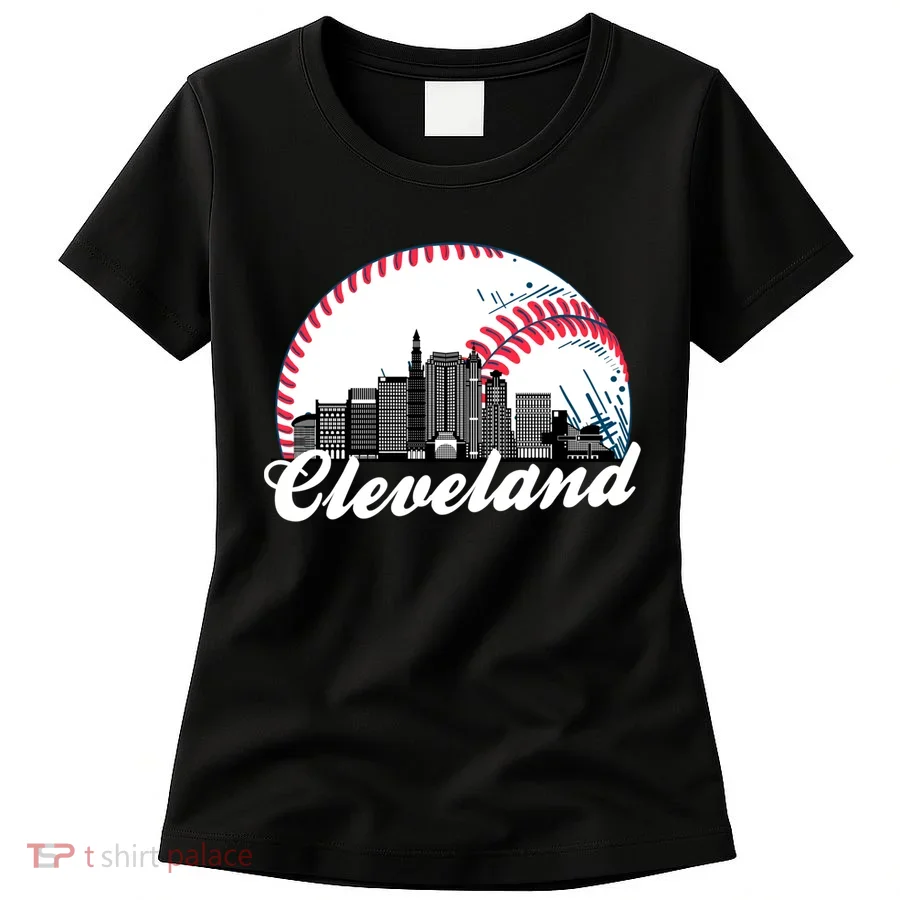 Cute Funny Cleveland Baseball Skyline Retro Women's T-Shirt