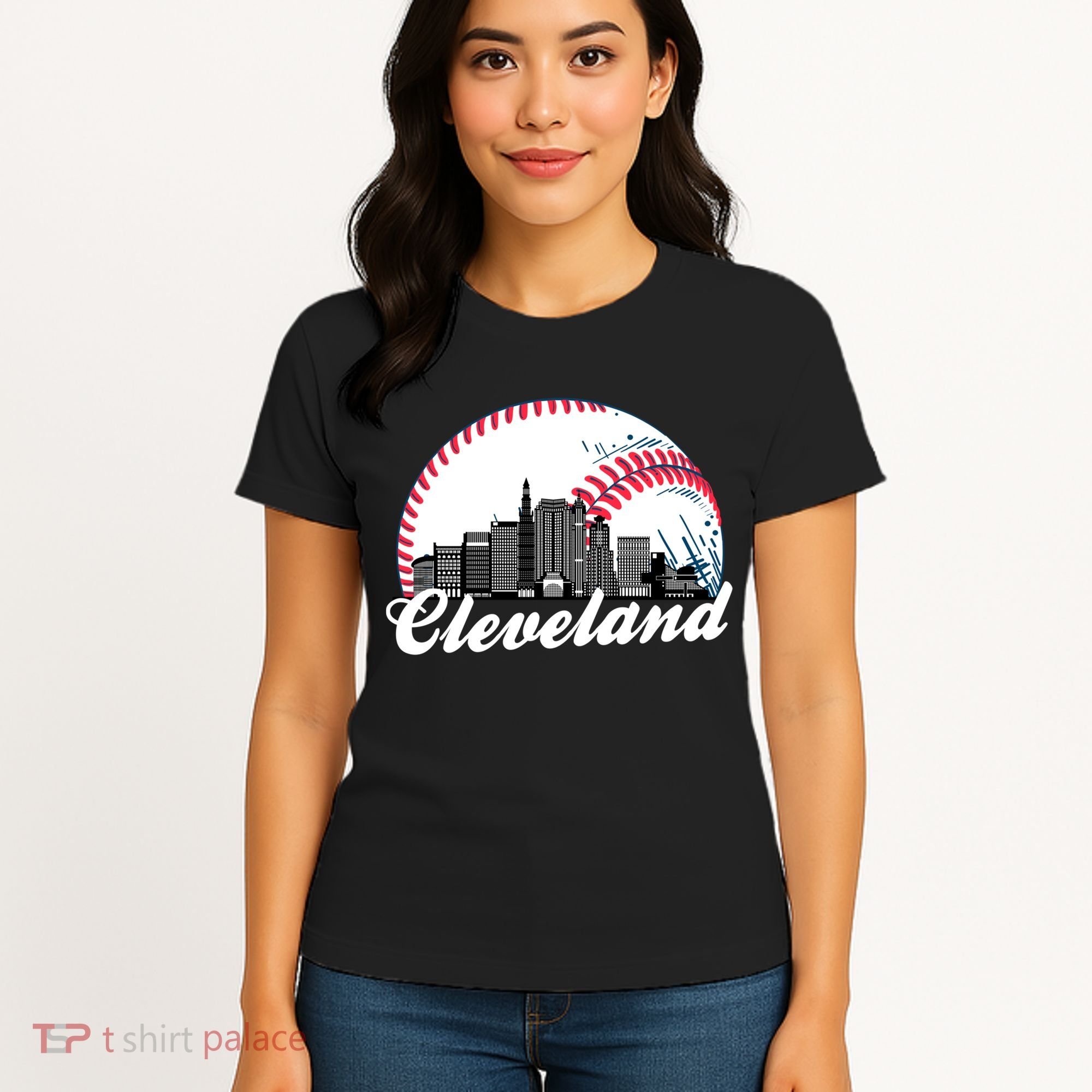 Cute Funny Cleveland Baseball Skyline Retro Women's T-Shirt