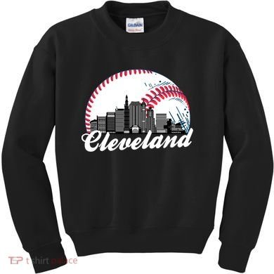 Cute Funny Cleveland Baseball Skyline Retro Kids Sweatshirt