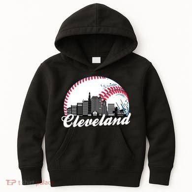 Cute Funny Cleveland Baseball Skyline Retro Kids Hoodie