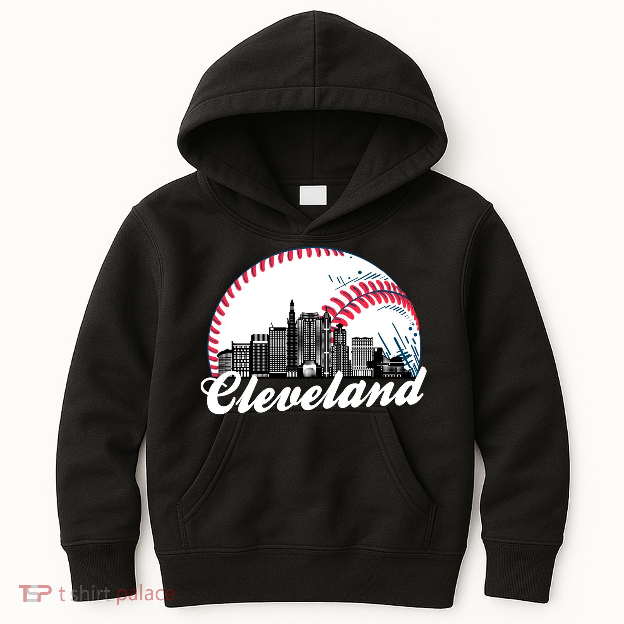 Cute Funny Cleveland Baseball Skyline Retro Kids Hoodie