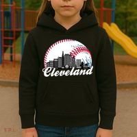 Cute Funny Cleveland Baseball Skyline Retro Kids Hoodie thumb 3