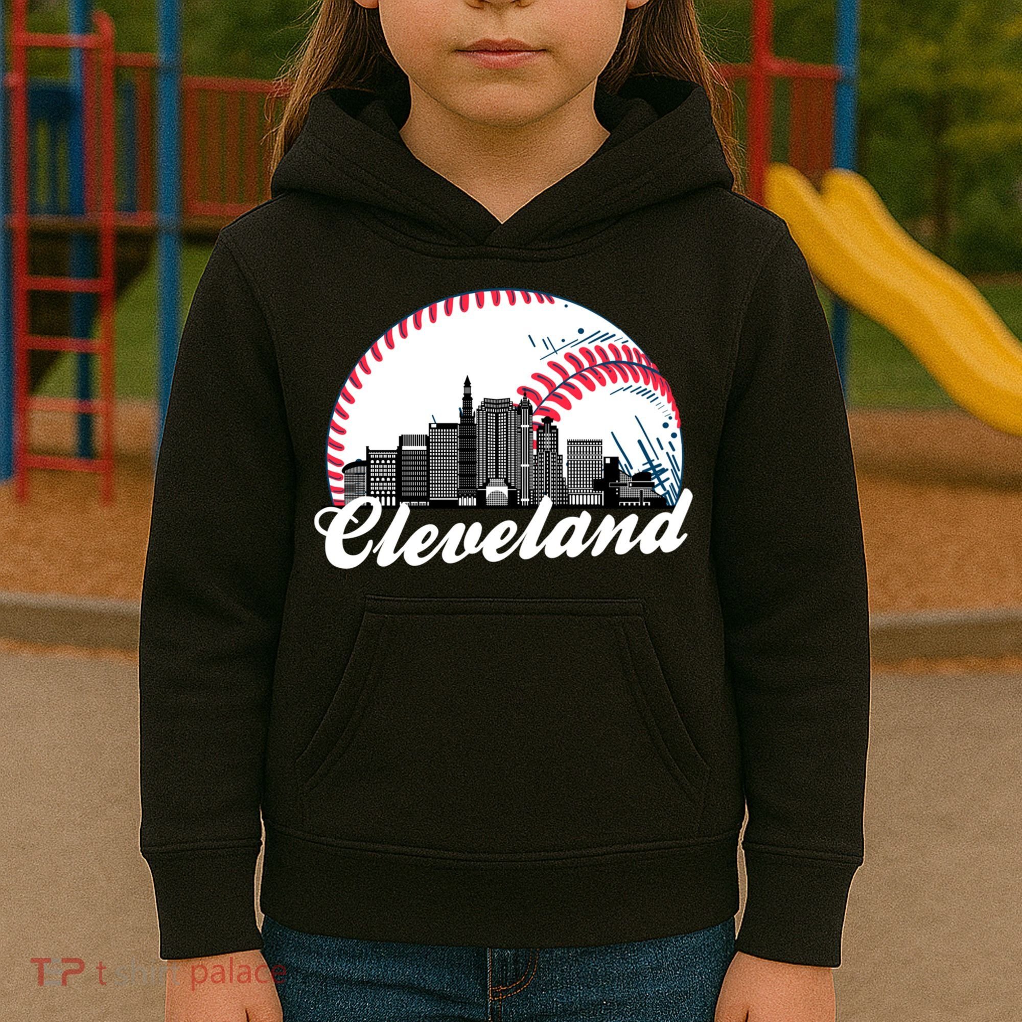 Cute Funny Cleveland Baseball Skyline Retro Kids Hoodie