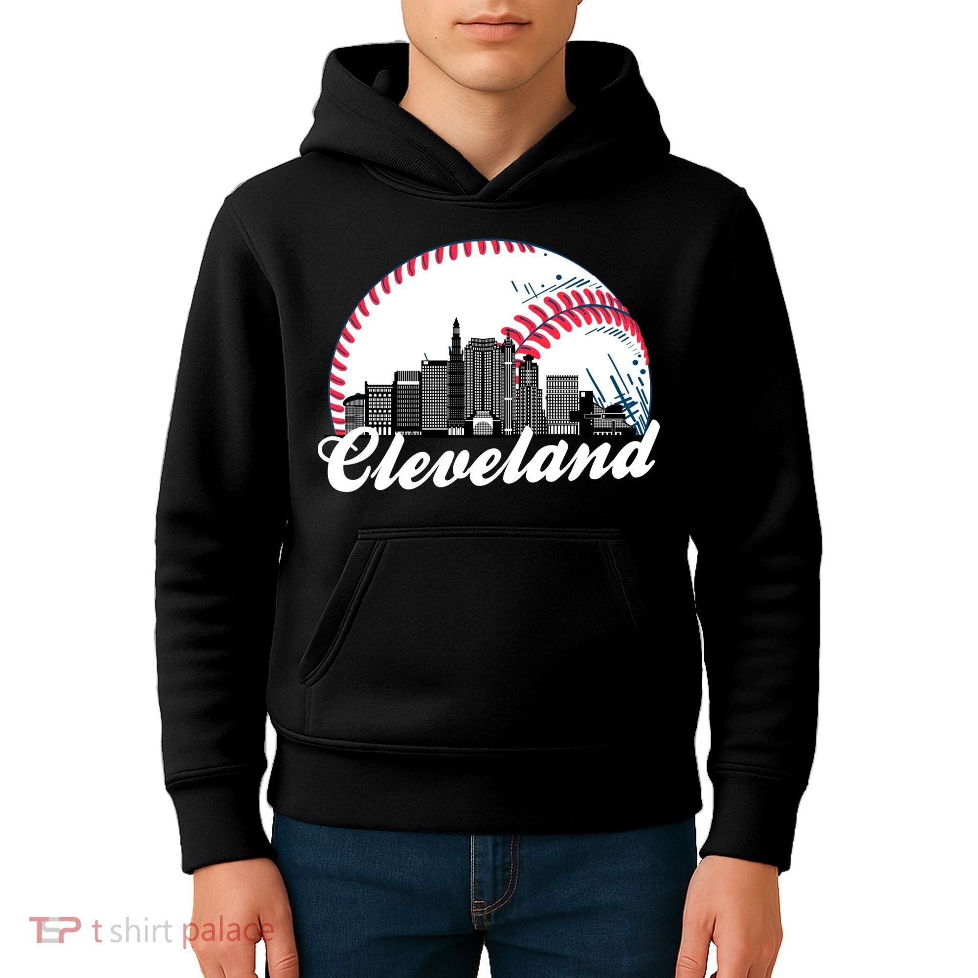 Cute Funny Cleveland Baseball Skyline Retro Kids Hoodie