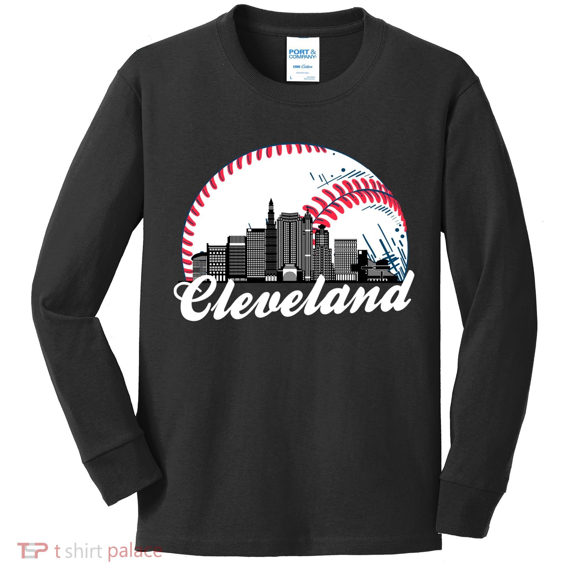 Cute Funny Cleveland Baseball Skyline Retro Kids Long Sleeve Shirt
