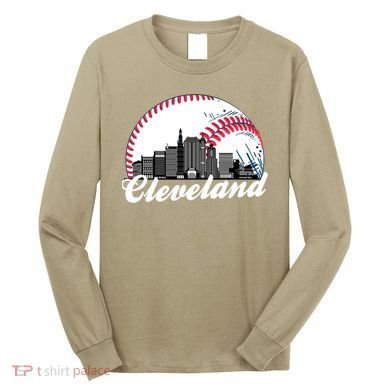 Cute Funny Cleveland Baseball Skyline Retro Long Sleeve Shirt