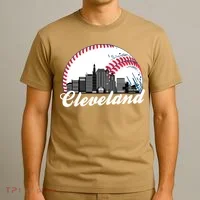 Cute Funny Cleveland Baseball Skyline Retro T-Shirt thumb 3