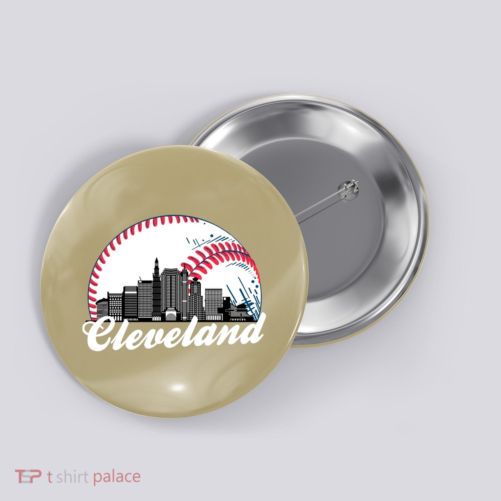 Cute Funny Cleveland Baseball Skyline Retro Button