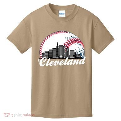 Cute Funny Cleveland Baseball Skyline Retro Kids T-Shirt