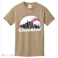 Cute Funny Cleveland Baseball Skyline Retro Kids T-Shirt thumb 0