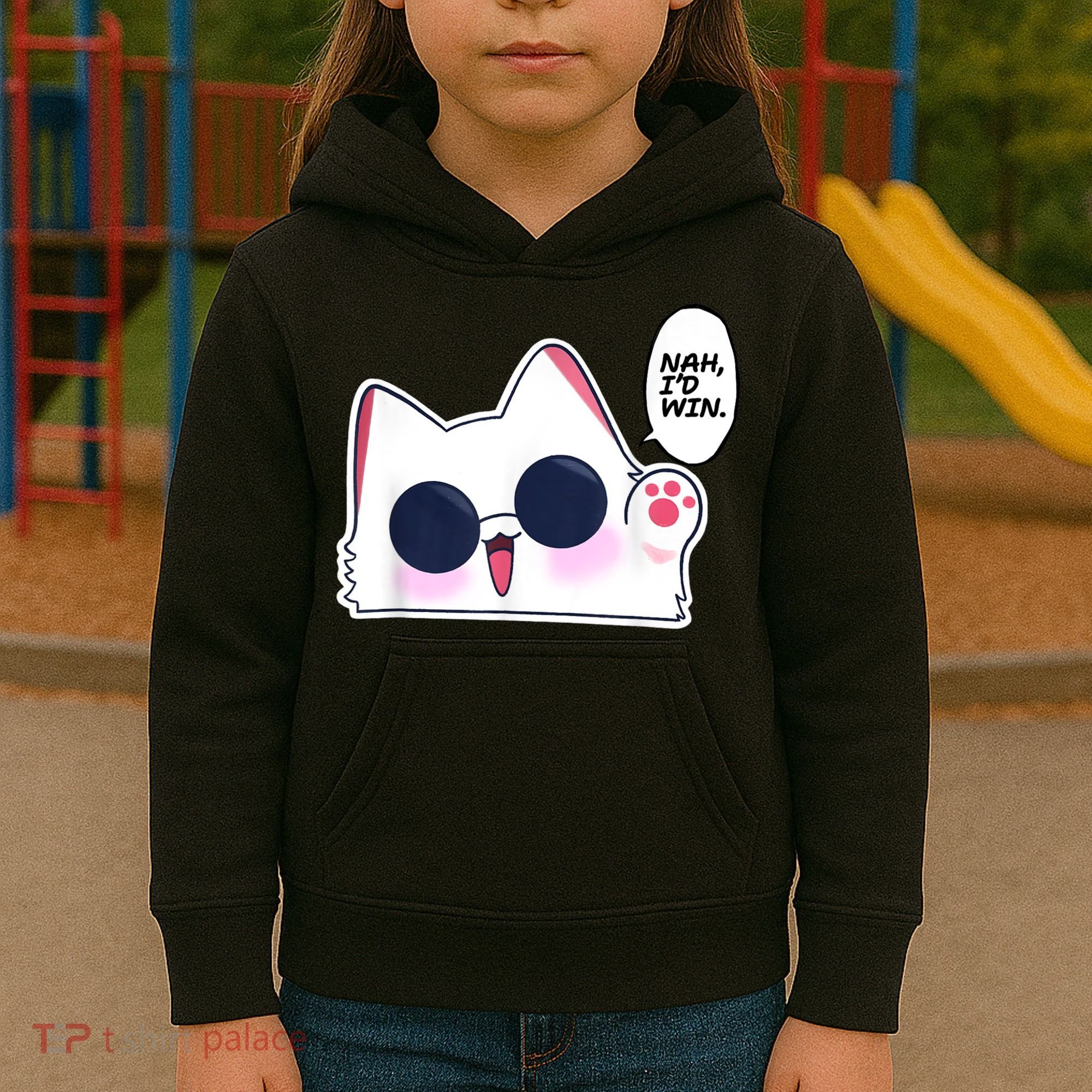 Cute Funny Cat Anime Meme Nah Id Win Gojo Cat Kids Hoodie