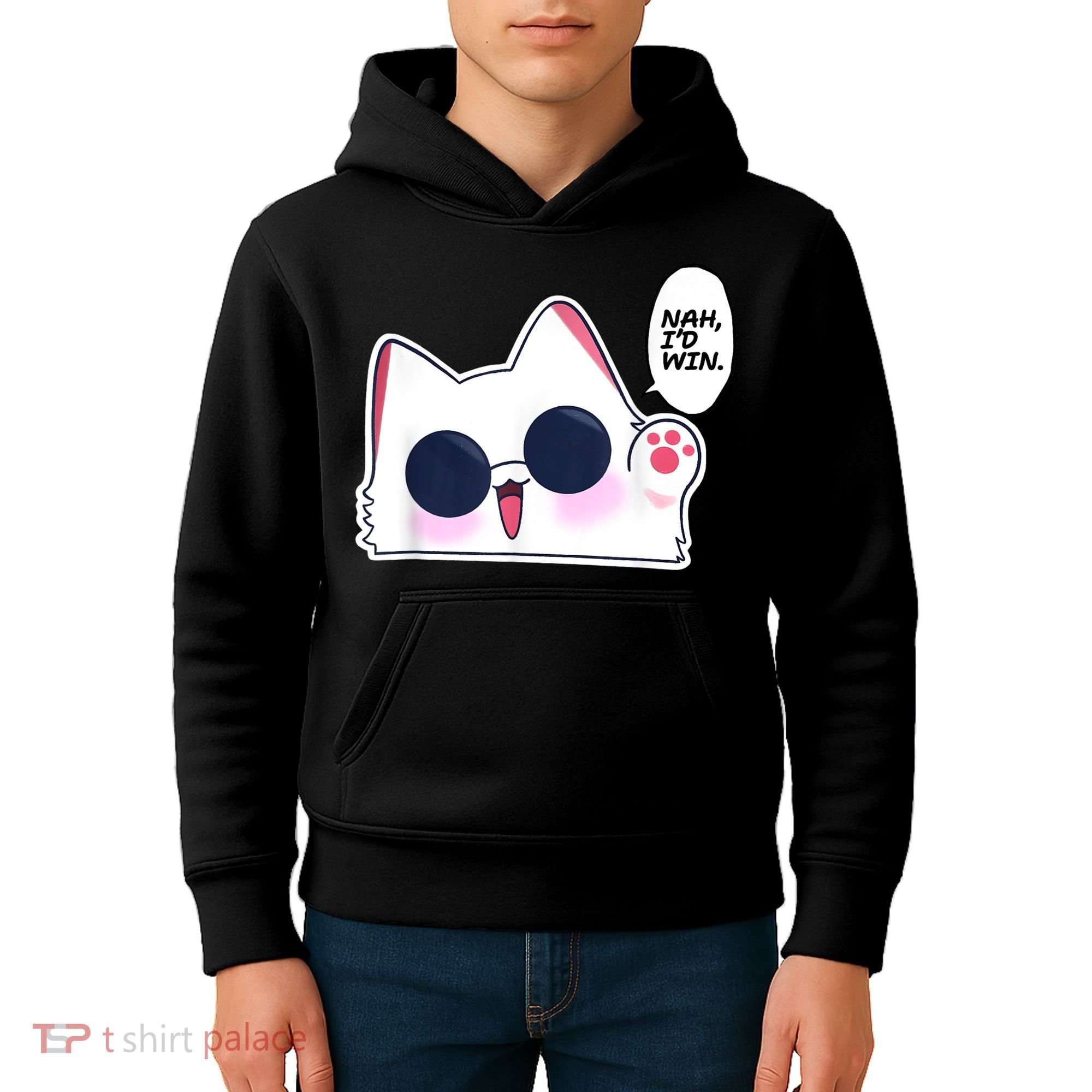 Cute Funny Cat Anime Meme Nah Id Win Gojo Cat Kids Hoodie