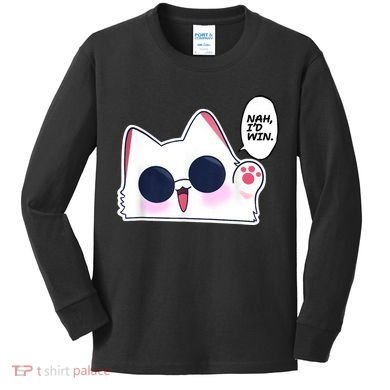 Cute Funny Cat Anime Meme Nah Id Win Gojo Cat Kids Long Sleeve Shirt
