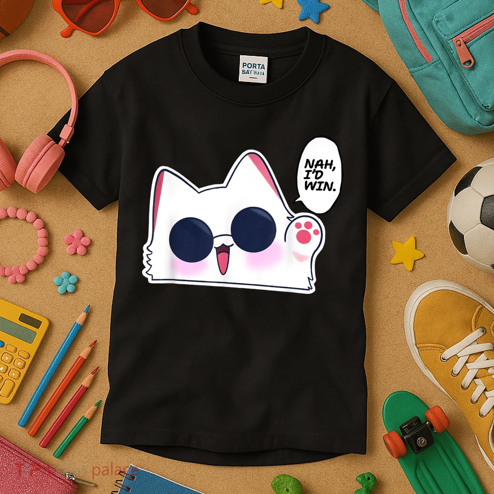 Cute Funny Cat Anime Meme Nah Id Win Gojo Cat Kids T-Shirt