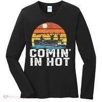 Cute Funny Comin In Hot Pontoon Boat Funny Boating Lake For Dad Women's Long Sleeve Shirt thumb 0