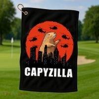 Capybara Funny Capybara Rodent Capyzilla Funny Golf Towel thumb 1