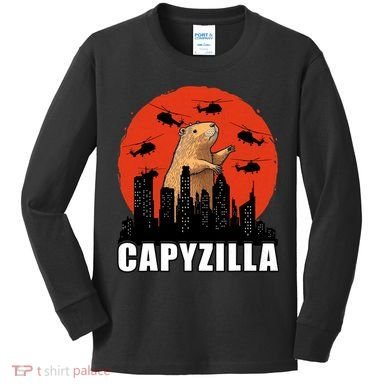 Capybara Funny Capybara Rodent Capyzilla Funny Kids Long Sleeve Shirt