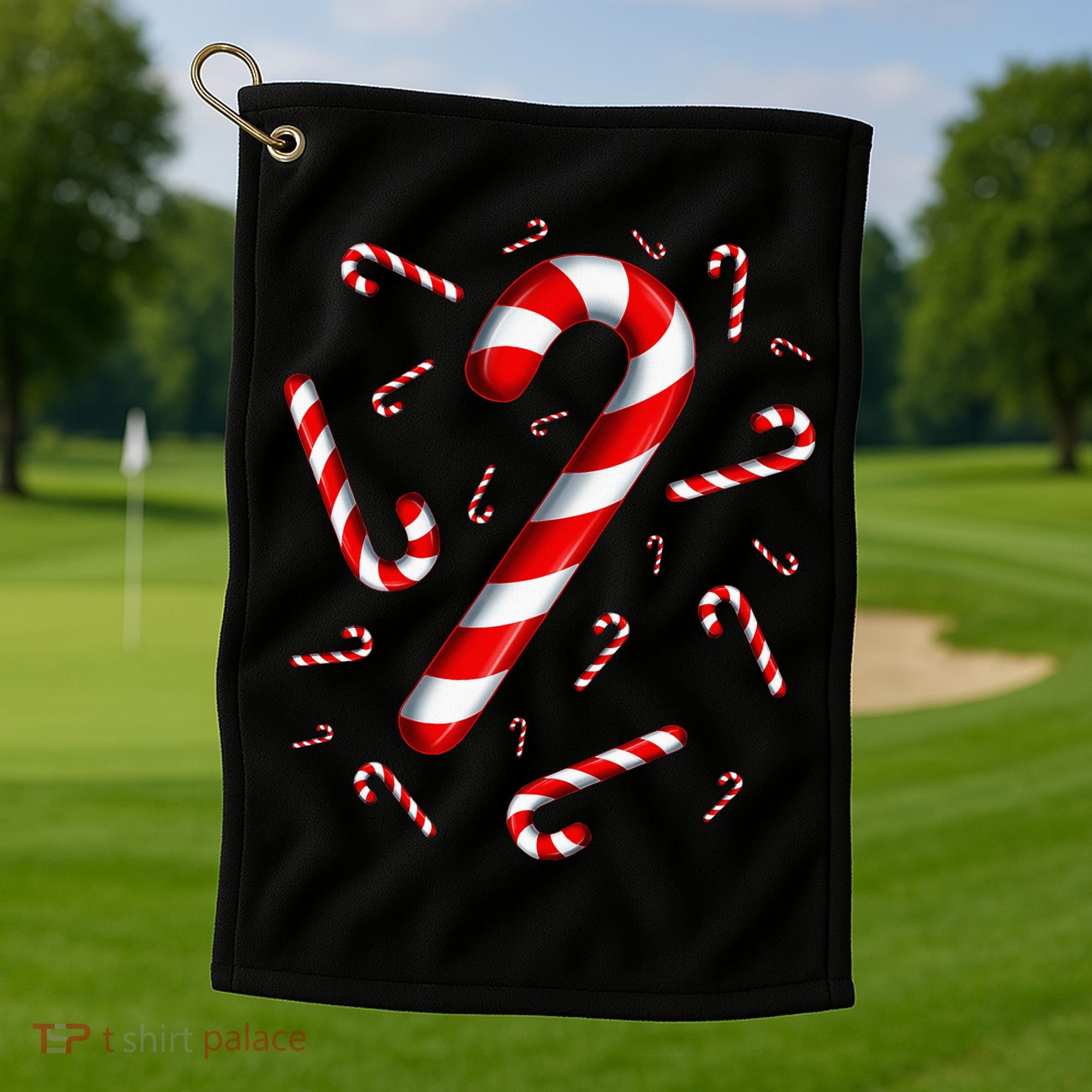 Christmas Flying Candy Cane Lover Taster Red And White Woman Golf Towel