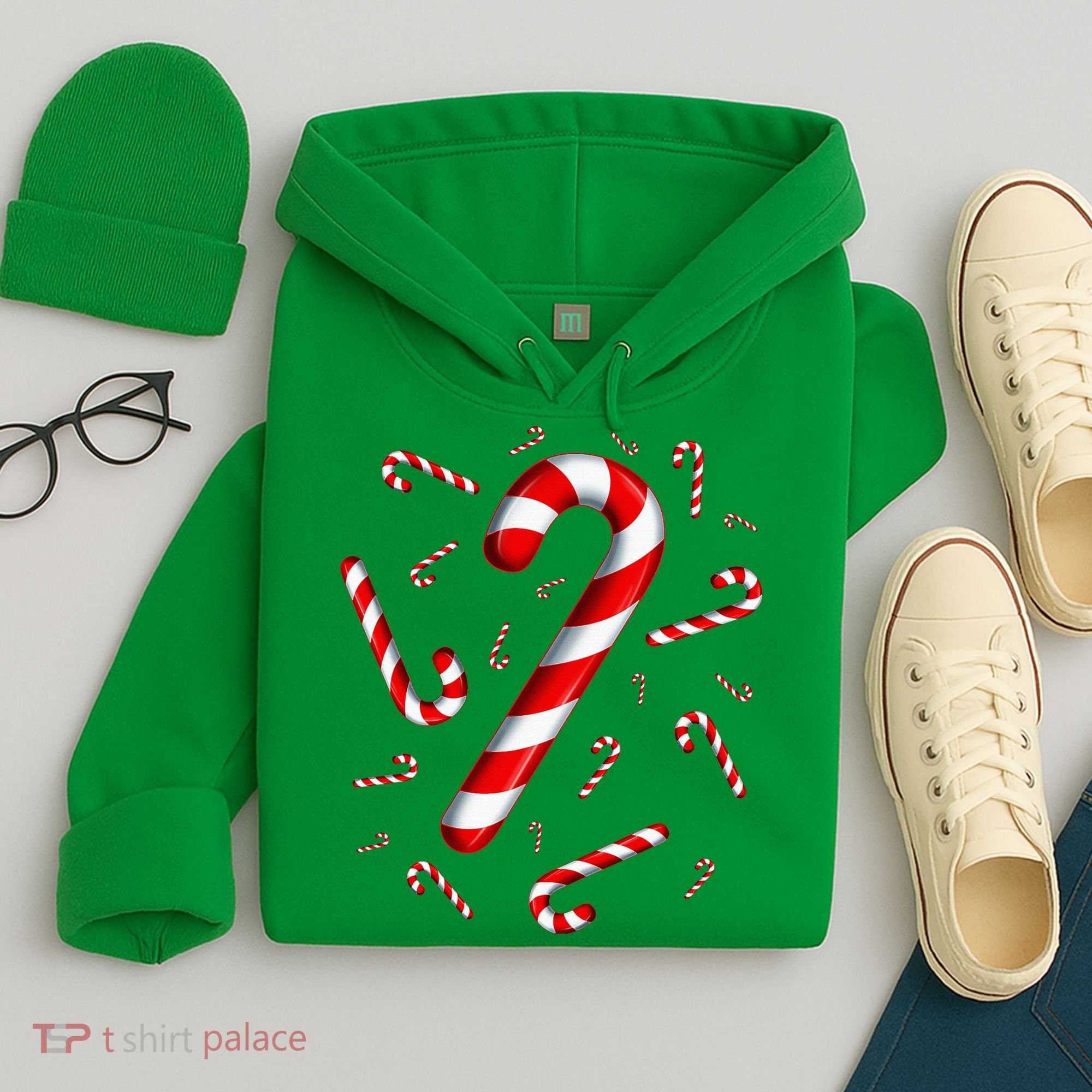 Christmas Flying Candy Cane Lover Taster Red And White Woman Hoodie