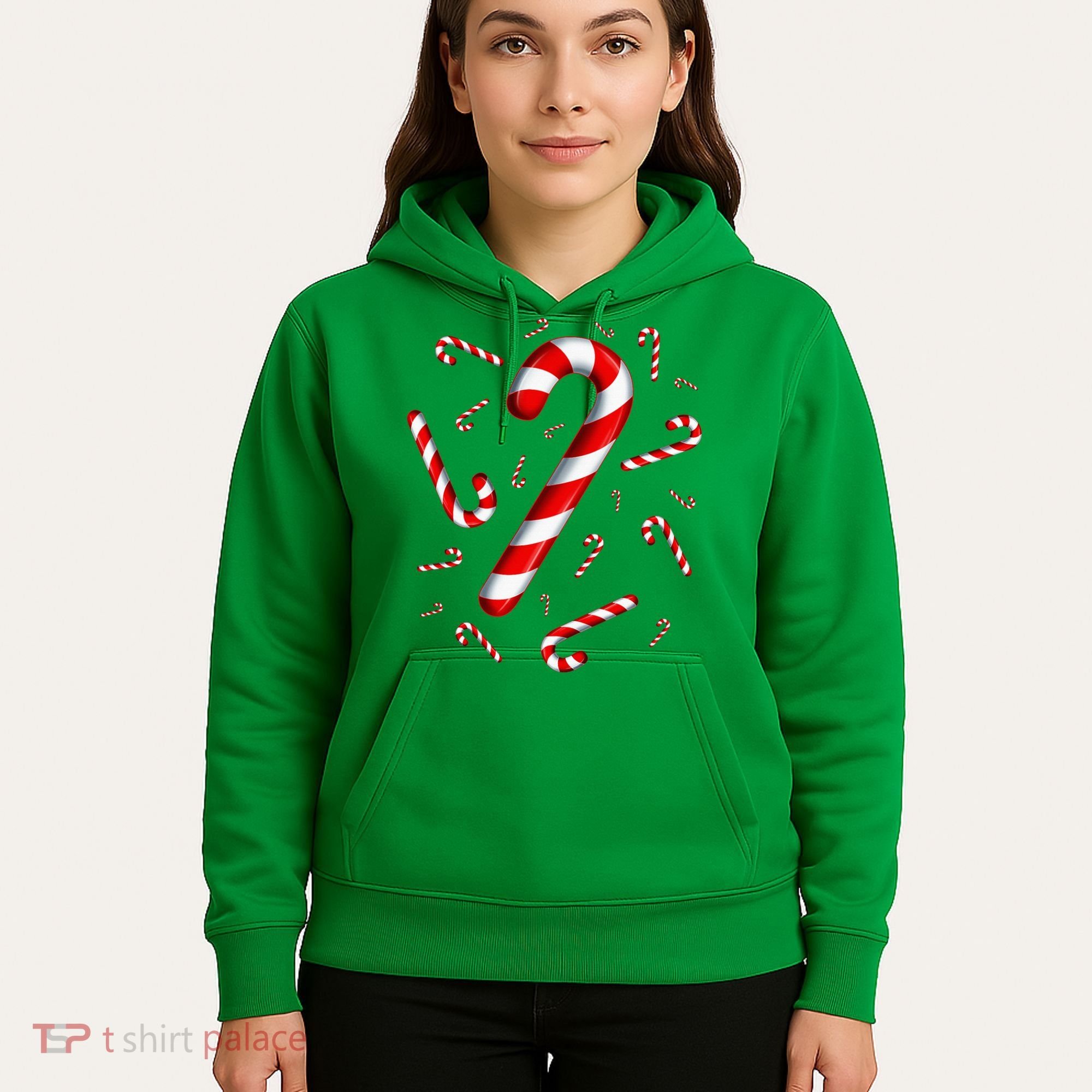 Christmas Flying Candy Cane Lover Taster Red And White Woman Hoodie