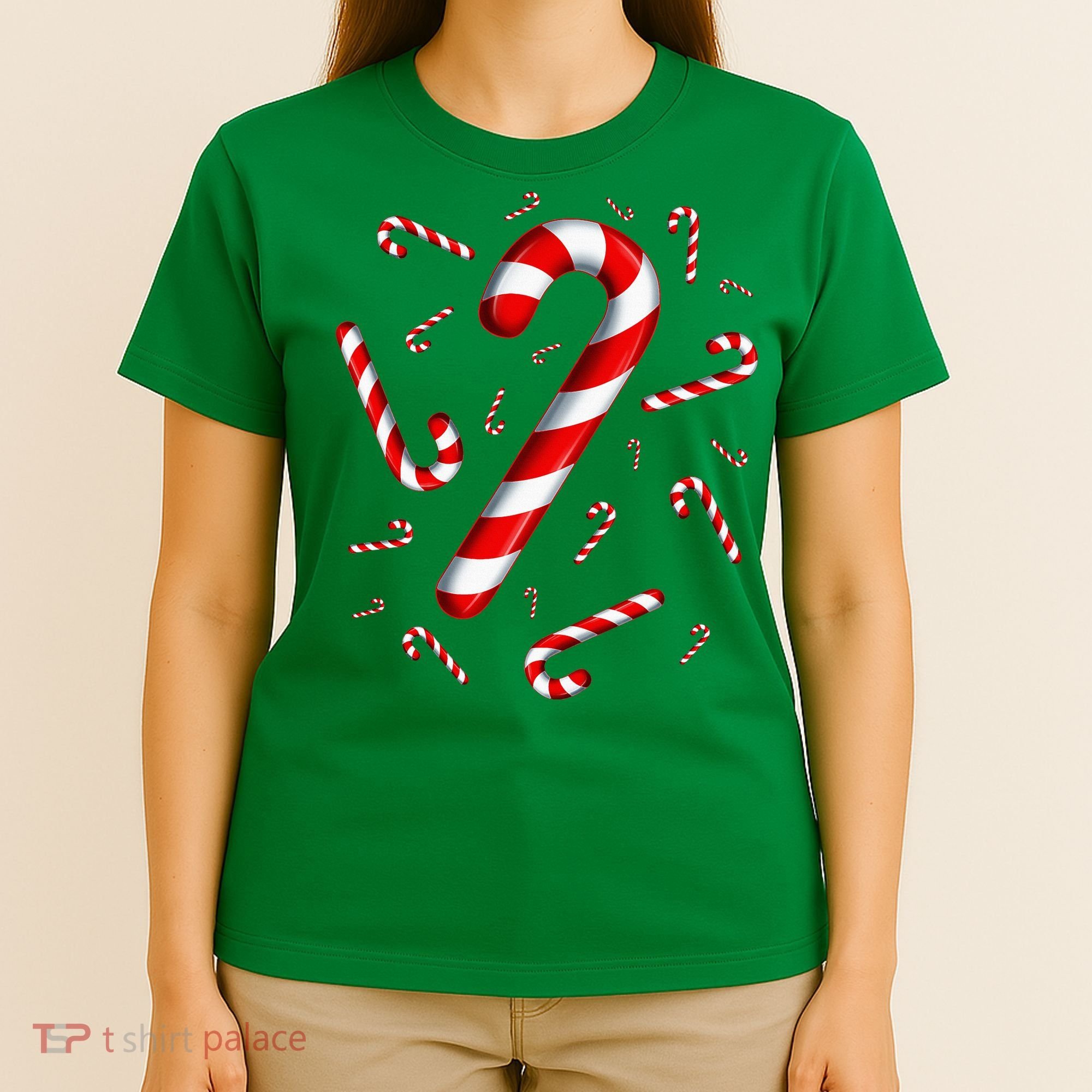Christmas Flying Candy Cane Lover Taster Red And White Woman T-Shirt