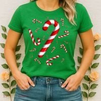 Christmas Flying Candy Cane Lover Taster Red And White Woman Women's T-Shirt thumb 2