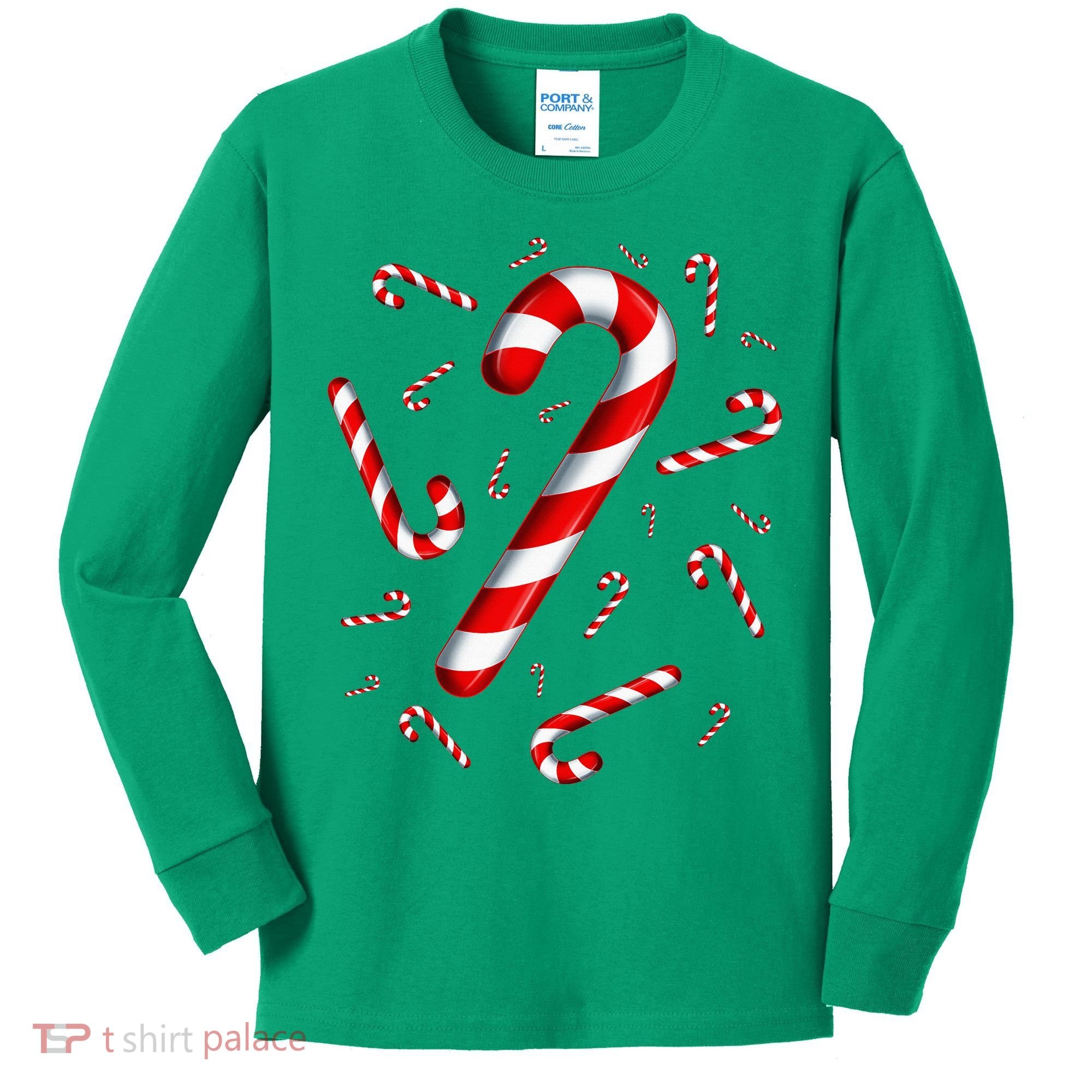 Christmas Flying Candy Cane Lover Taster Red And White Woman Kids Long Sleeve Shirt