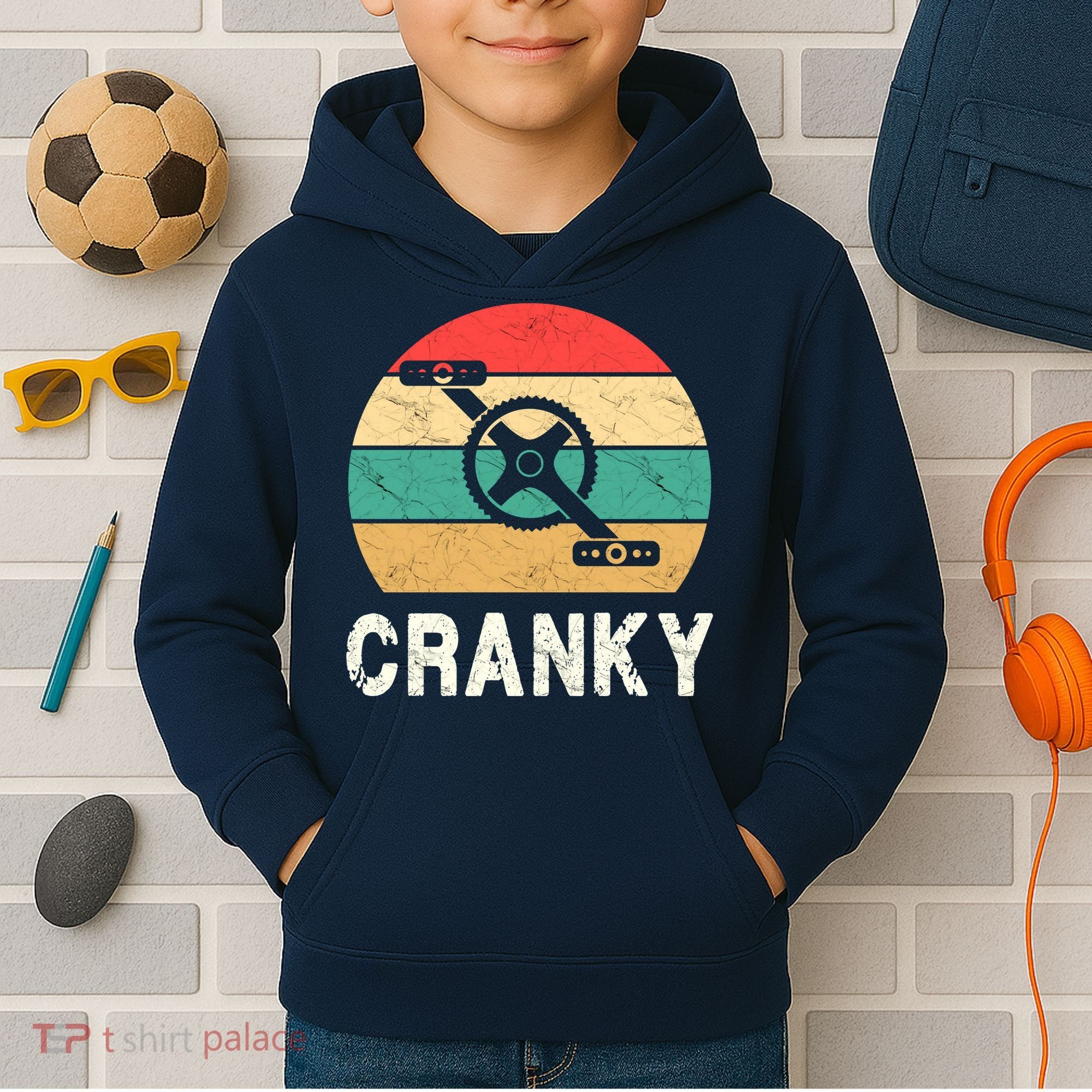 Cranky Funny Cyclist Retro Distressed Look Kids Hoodie