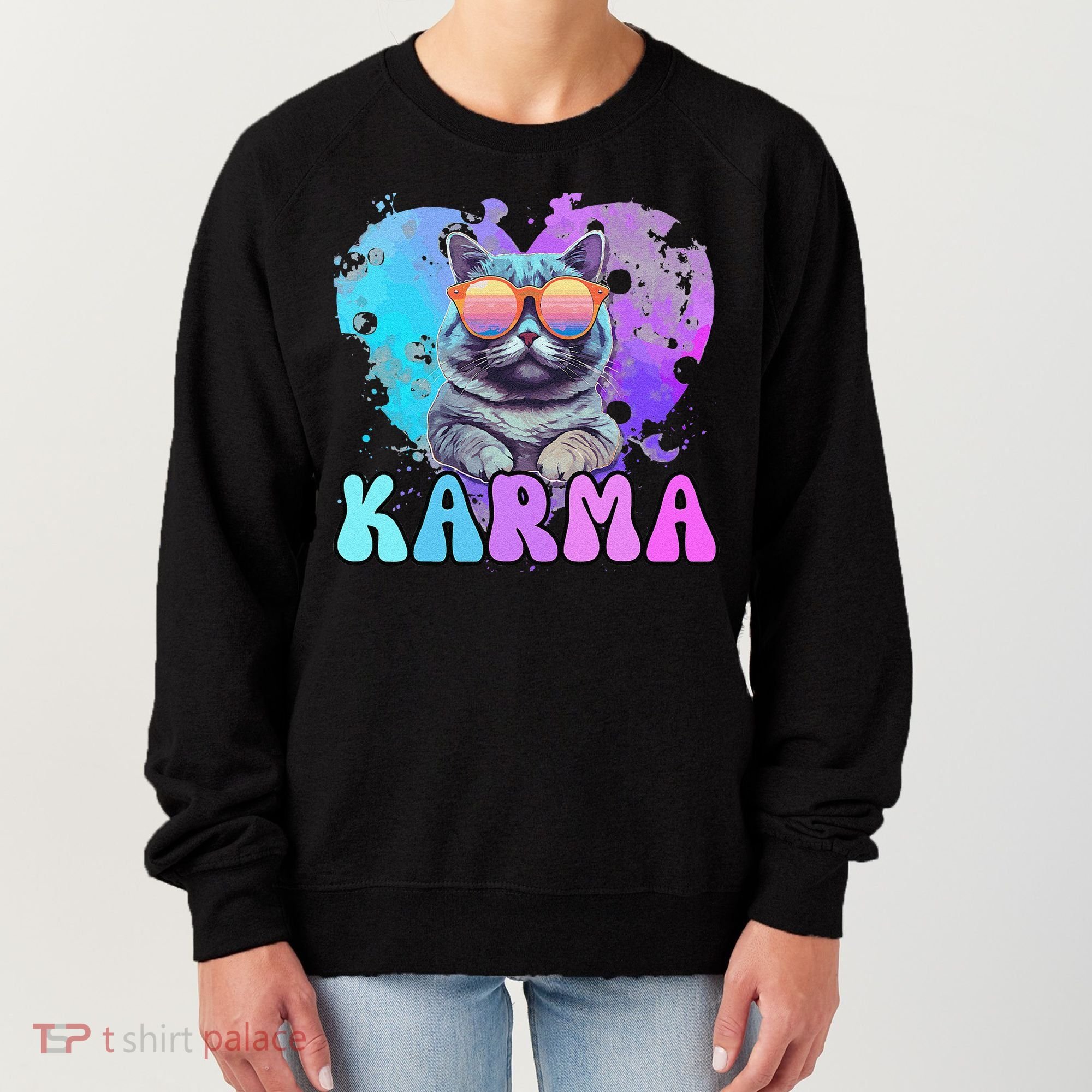 Cute Funny Cat Lover Heart Shape Karma Women's Sweatshirt