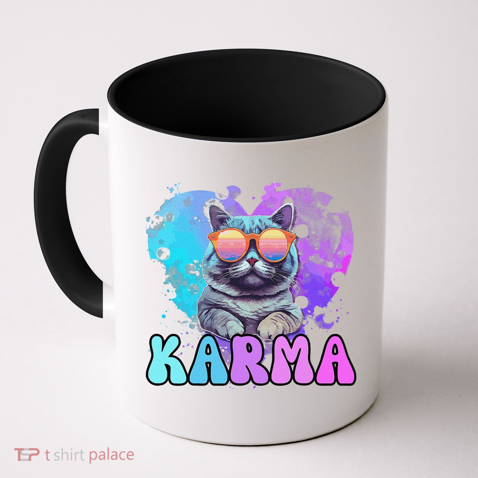 Cute Funny Cat Lover Heart Shape Karma Coffee Mug