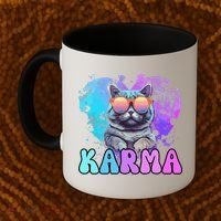 Cute Funny Cat Lover Heart Shape Karma Coffee Mug thumb 2