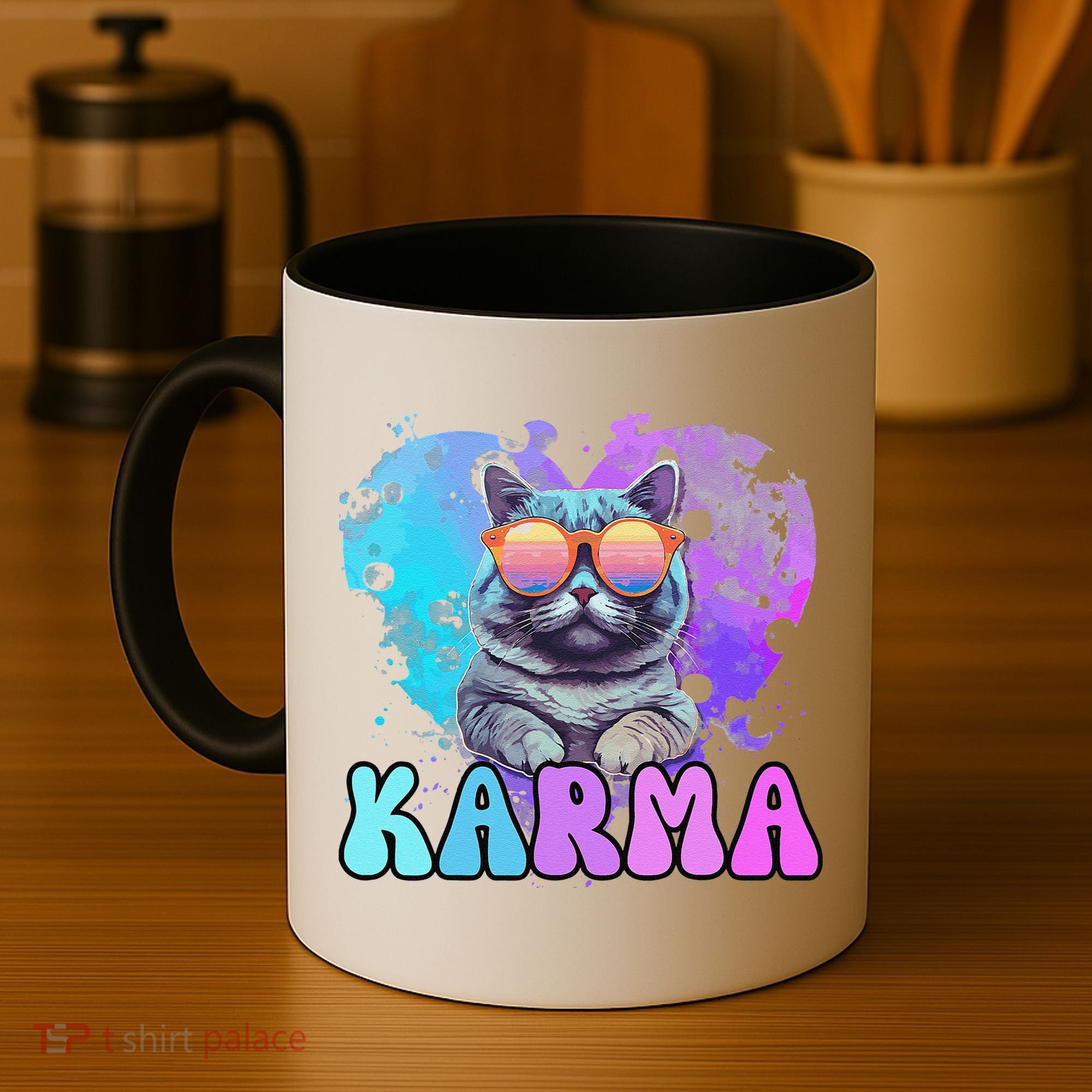 Cute Funny Cat Lover Heart Shape Karma Coffee Mug