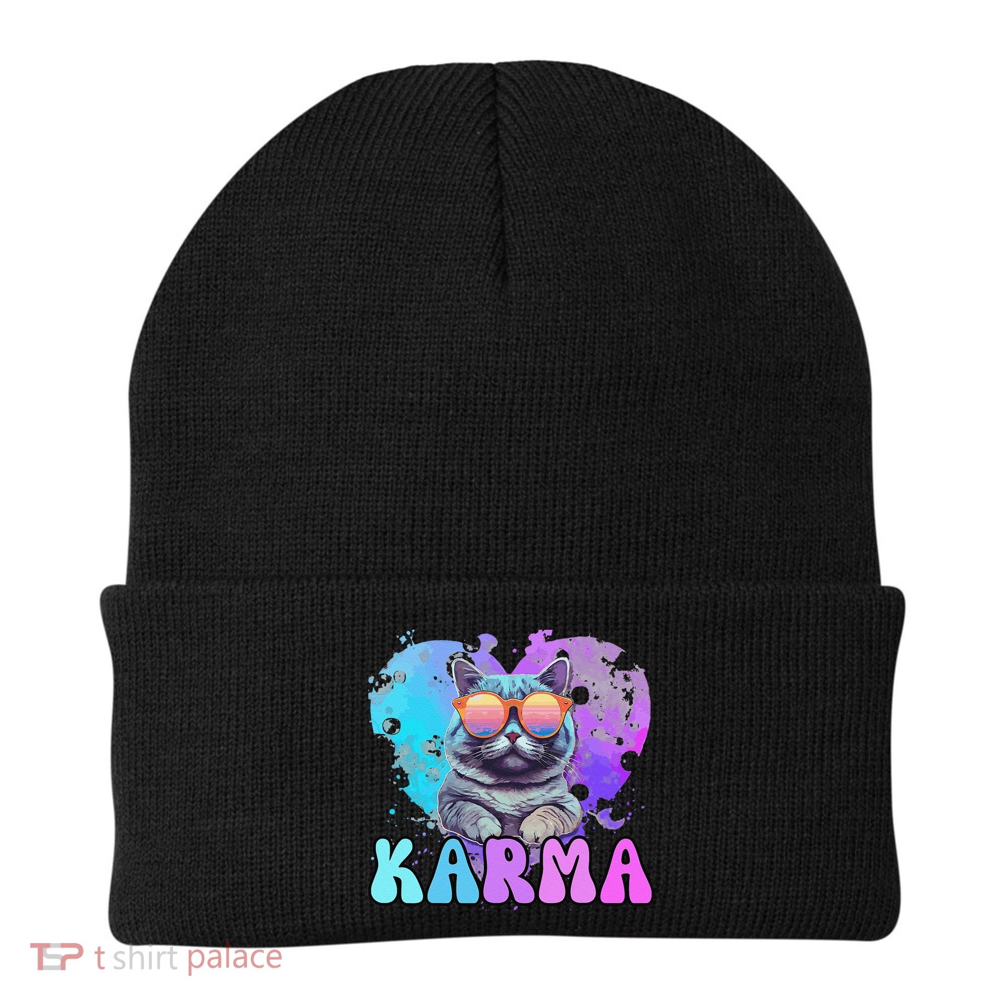 Cute Funny Cat Lover Heart Shape Karma Beanie