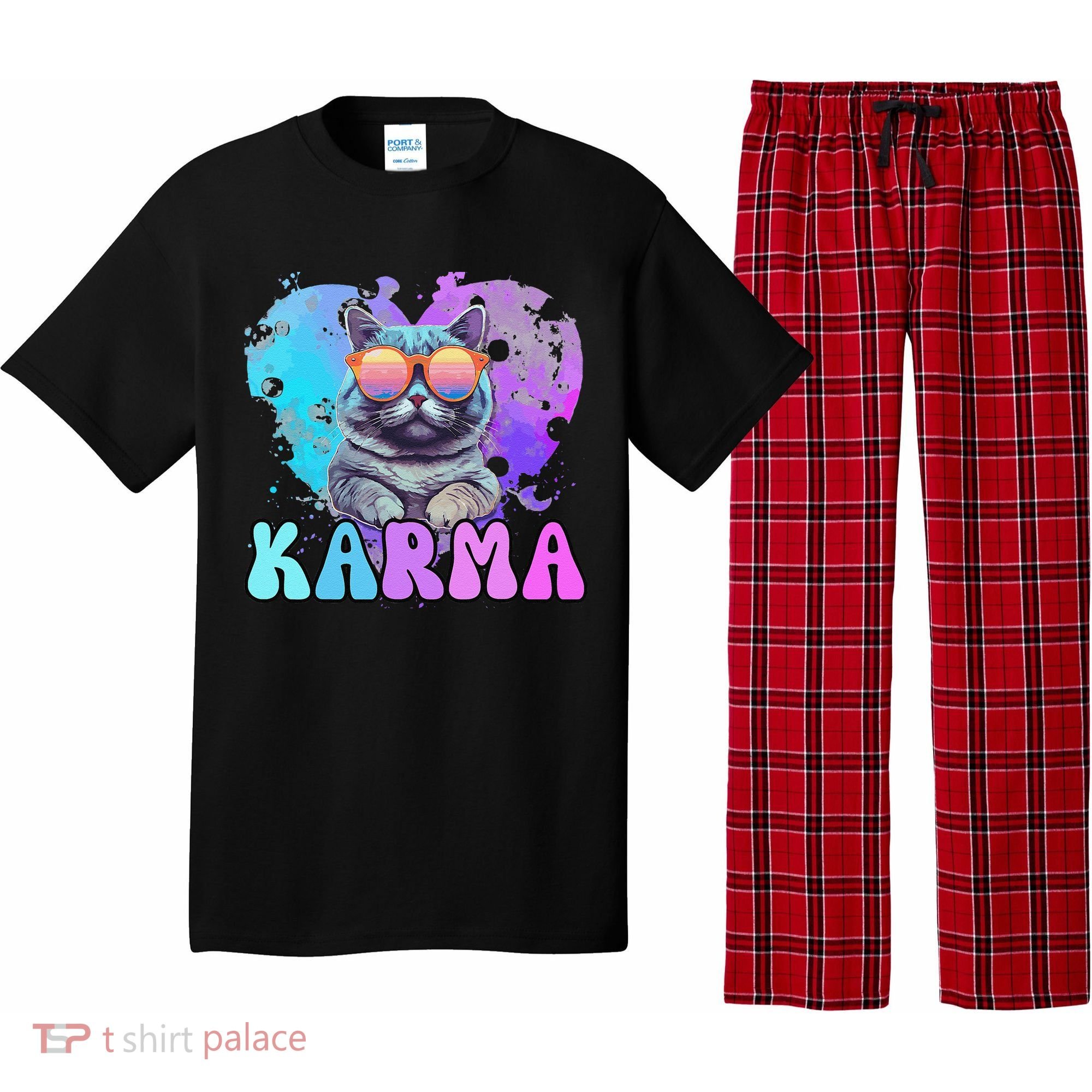 Cute Funny Cat Lover Heart Shape Karma Pajama Set
