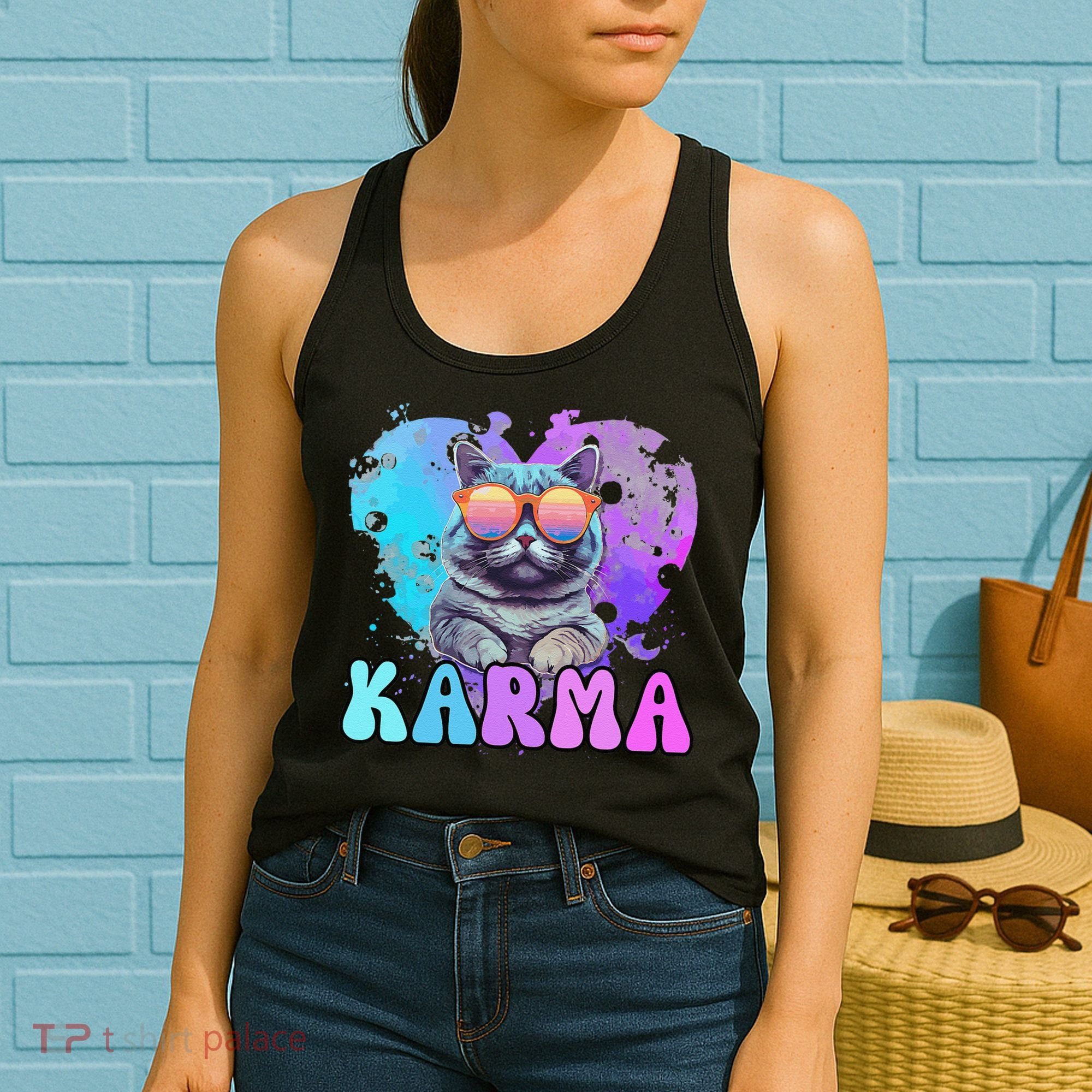 Cute Funny Cat Lover Heart Shape Karma Women's Tank Top