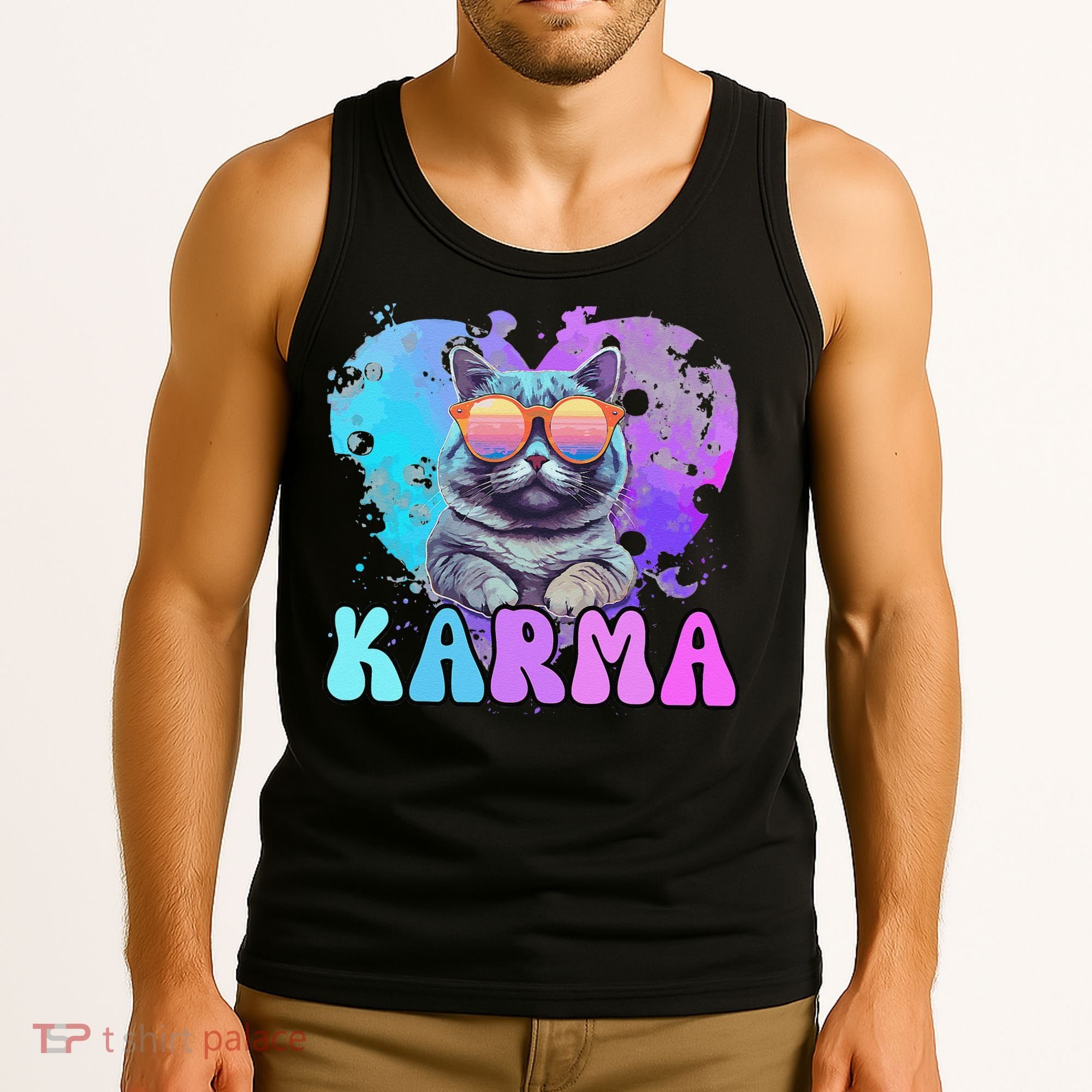 Cute Funny Cat Lover Heart Shape Karma Tank Top