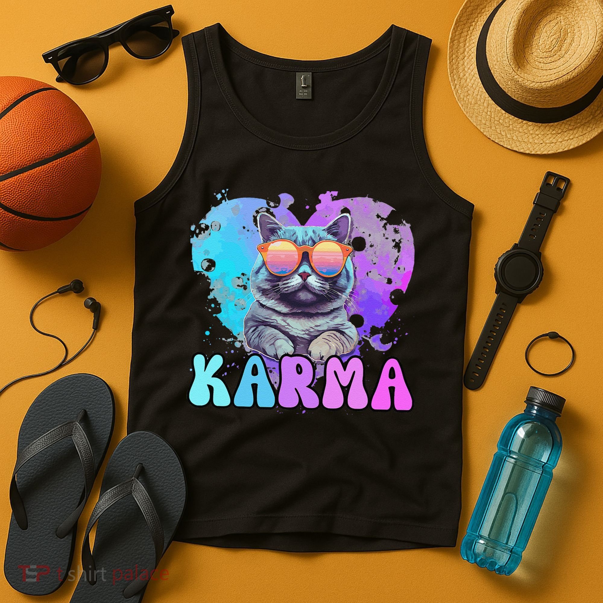 Cute Funny Cat Lover Heart Shape Karma Tank Top