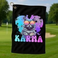 Cute Funny Cat Lover Heart Shape Karma Golf Towel thumb 1