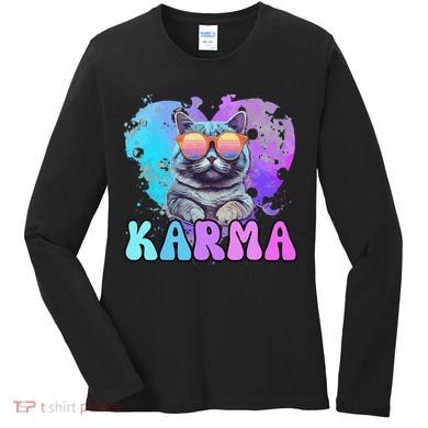 Cute Funny Cat Lover Heart Shape Karma Women's Long Sleeve Shirt