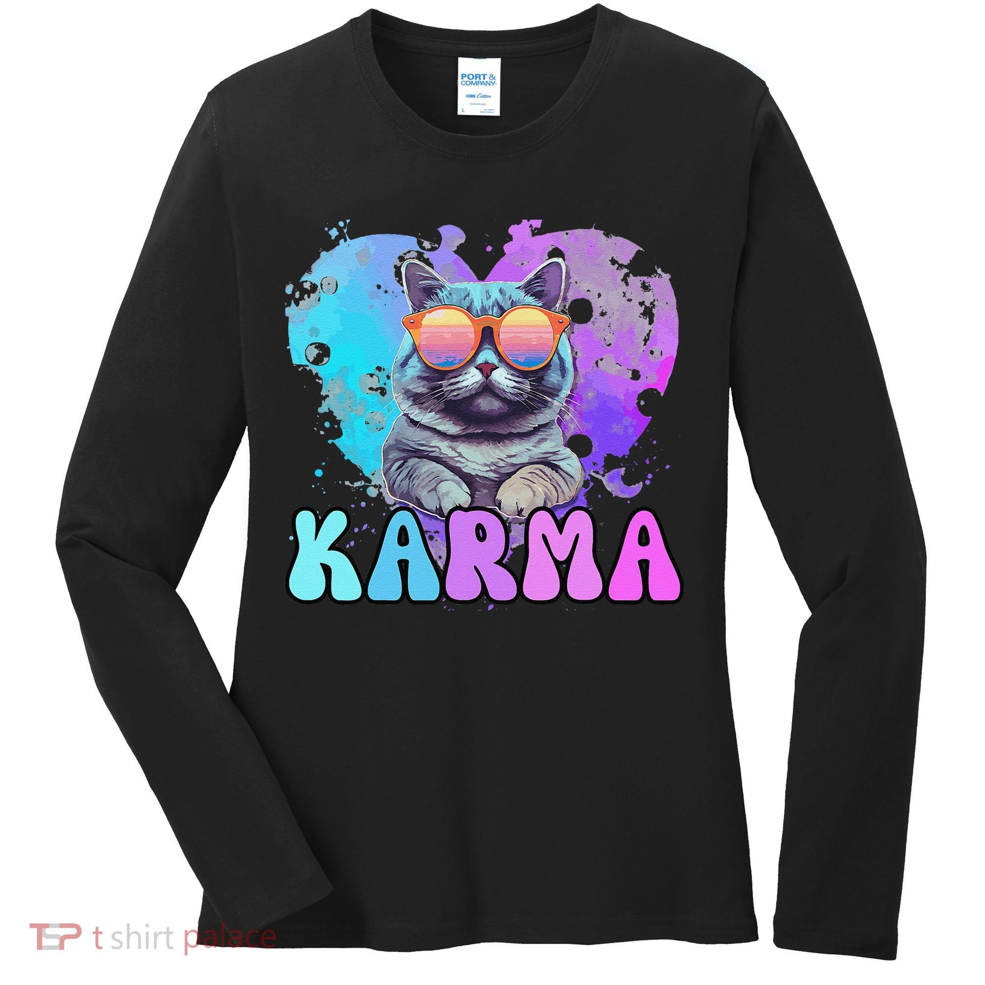 Cute Funny Cat Lover Heart Shape Karma Women's Long Sleeve Shirt