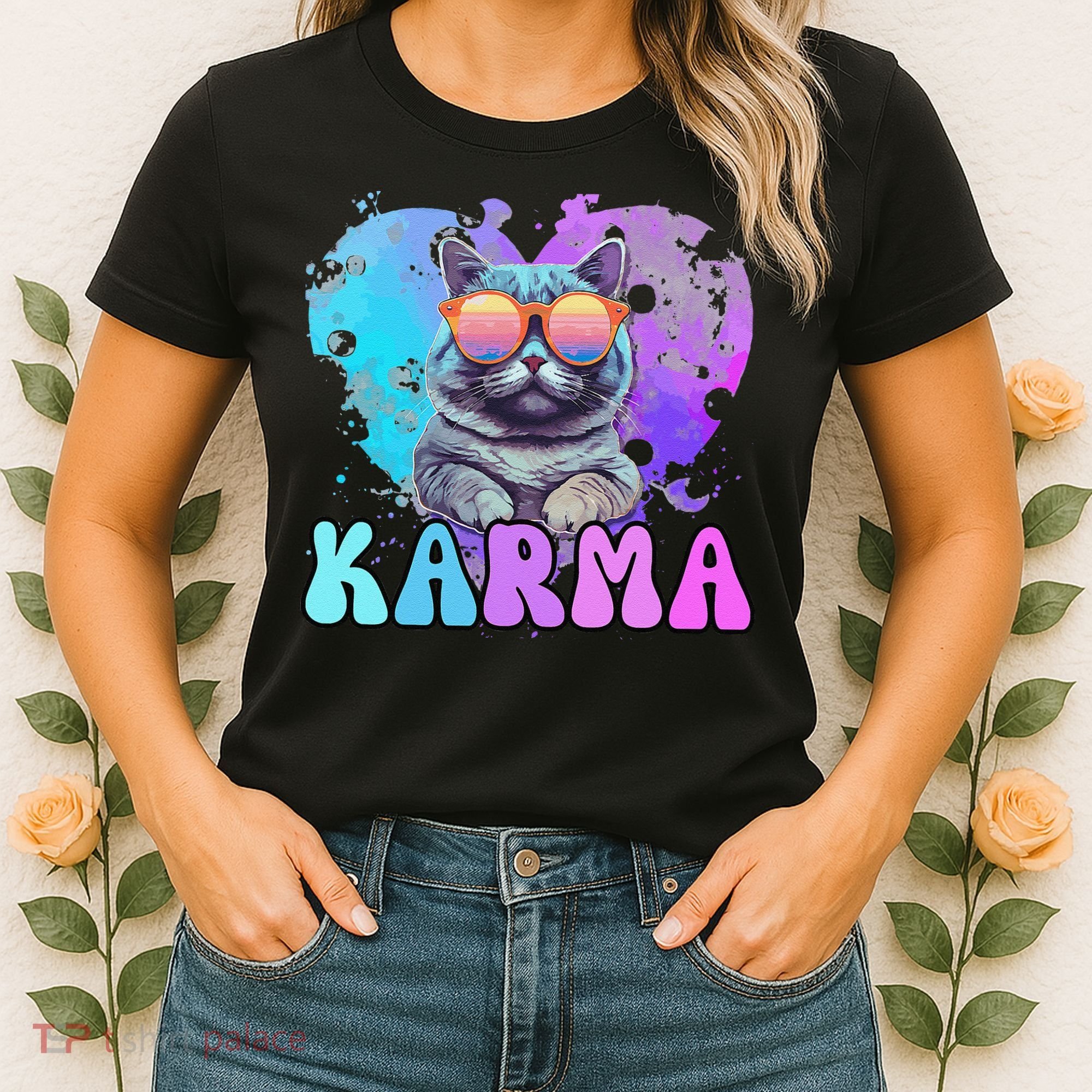 Cute Funny Cat Lover Heart Shape Karma Women's T-Shirt