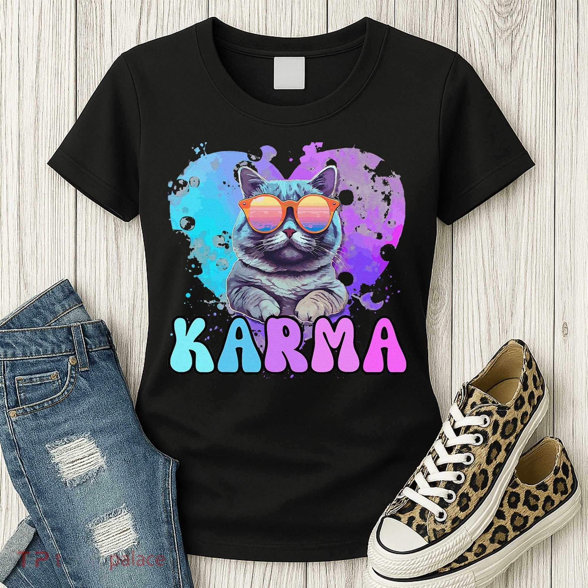 Cute Funny Cat Lover Heart Shape Karma Women's T-Shirt