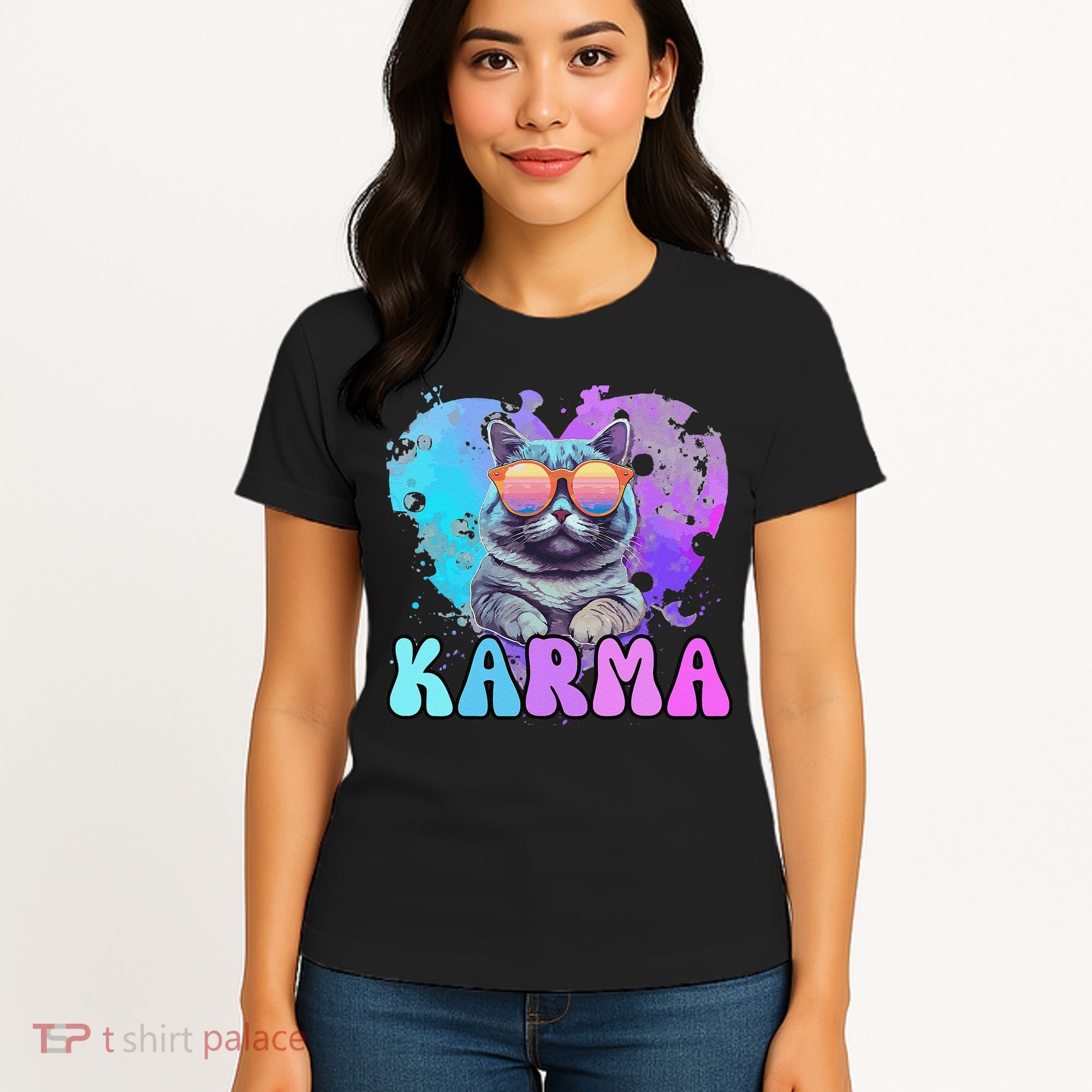 Cute Funny Cat Lover Heart Shape Karma Women's T-Shirt