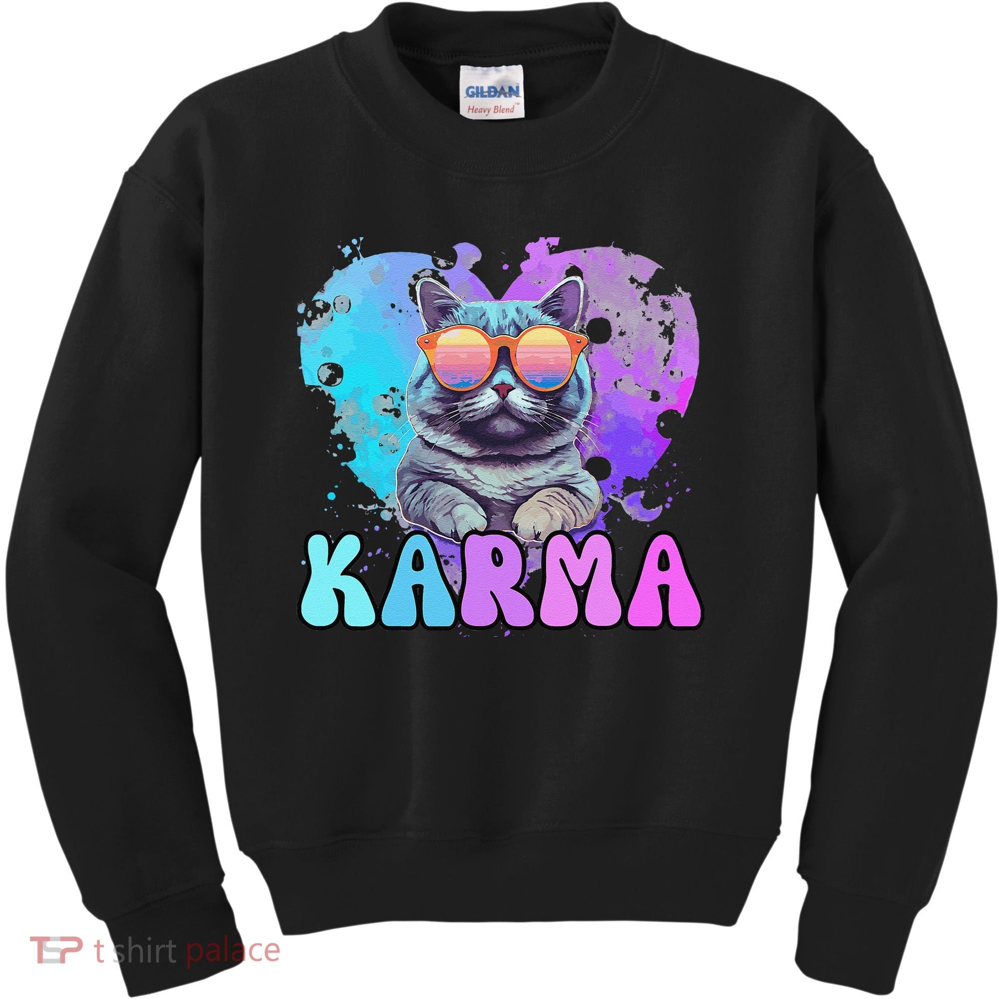 Cute Funny Cat Lover Heart Shape Karma Kids Sweatshirt
